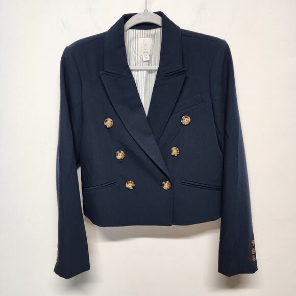 Joie Blazer Lady Jacket Size M Dark Blue Double Breast Preppy Academia Chic - Picture 1 of 13